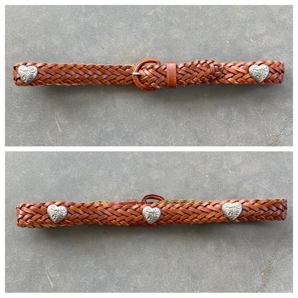 VINTAGE Brown Braided Leather Belt with Silver Heart Conhos - Picture 6 of 6